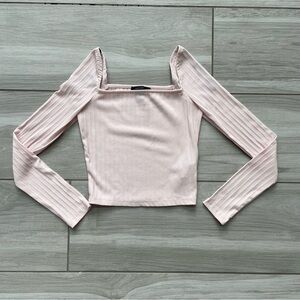 Forever 21 Light Pink Long Sleeve Ribbed Crop Top - Size S